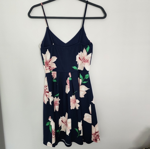 Monteau Womens Small Dress Navy Blue Floral Fit & Flare - Picture 3 of 5